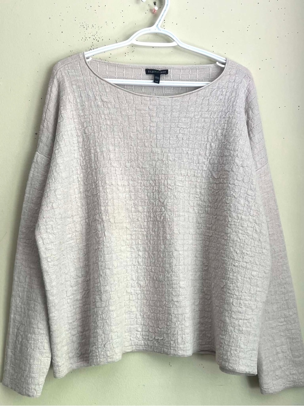 Eileen Fisher Cream Textured Grid Knit Top
